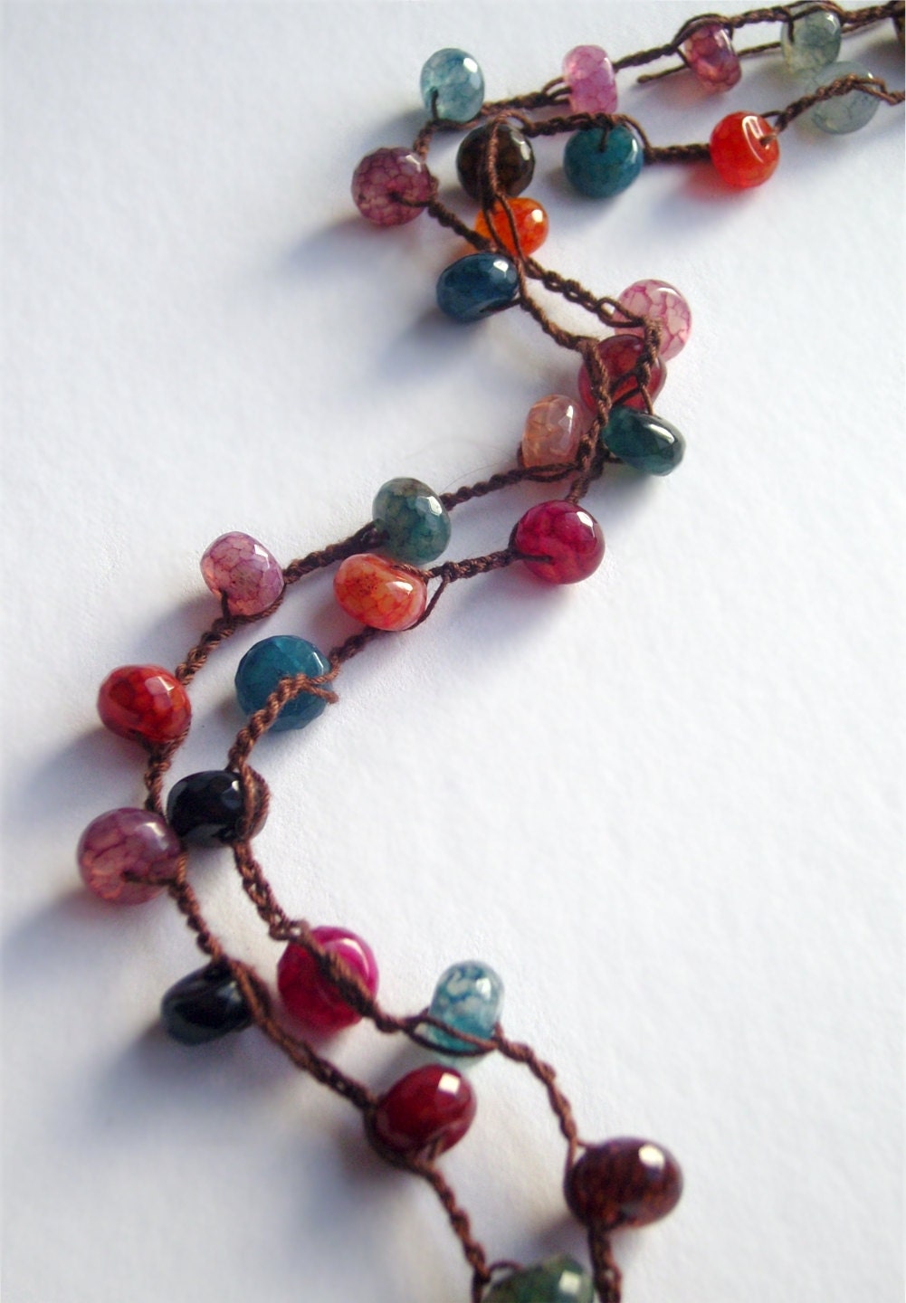 2x Wraparound Necklace / 4X Bracelet - Long Necklace Rainbow Agate Boho Bohemian Orange Pink Blue Brown