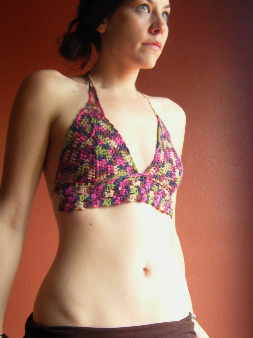 Festival Halter Top - Colorful halter boho lightweight summer bohemian hippie cotton pink purple green brown navy tan