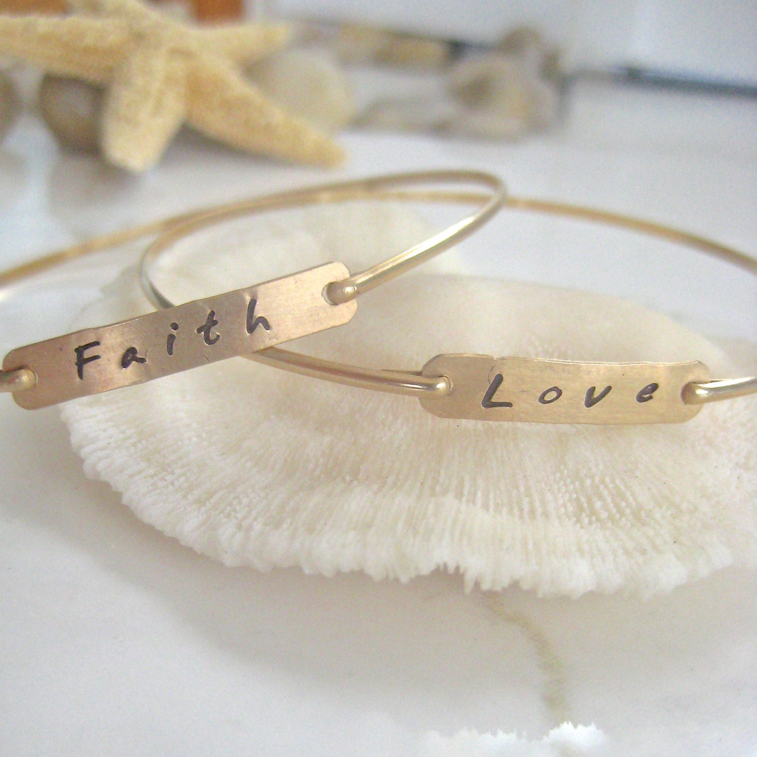 Gold Bangles - Faith and Love Stackable