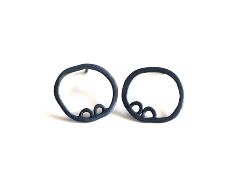 Reserved for Lois -- Circle Play, Sterling Oxidized Post Earrings, Modern, Minimalist, Wearable Art Jewelry