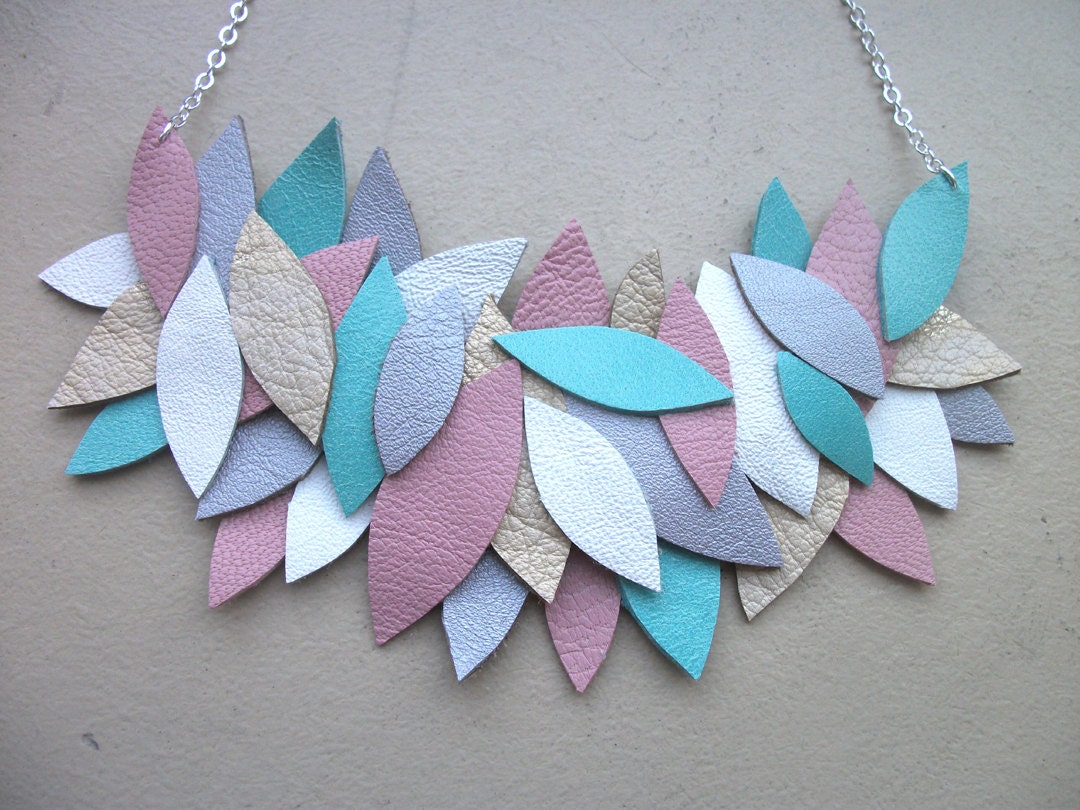 Pastels Leather Leaves Necklace
