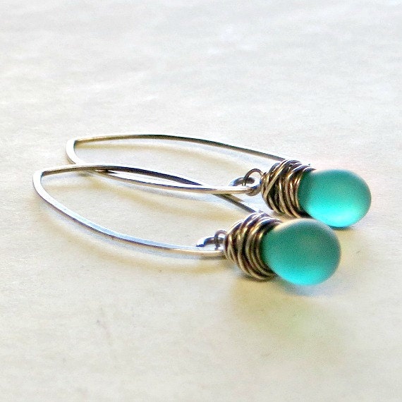Drop Earrings Teal Blue Sterling Silver