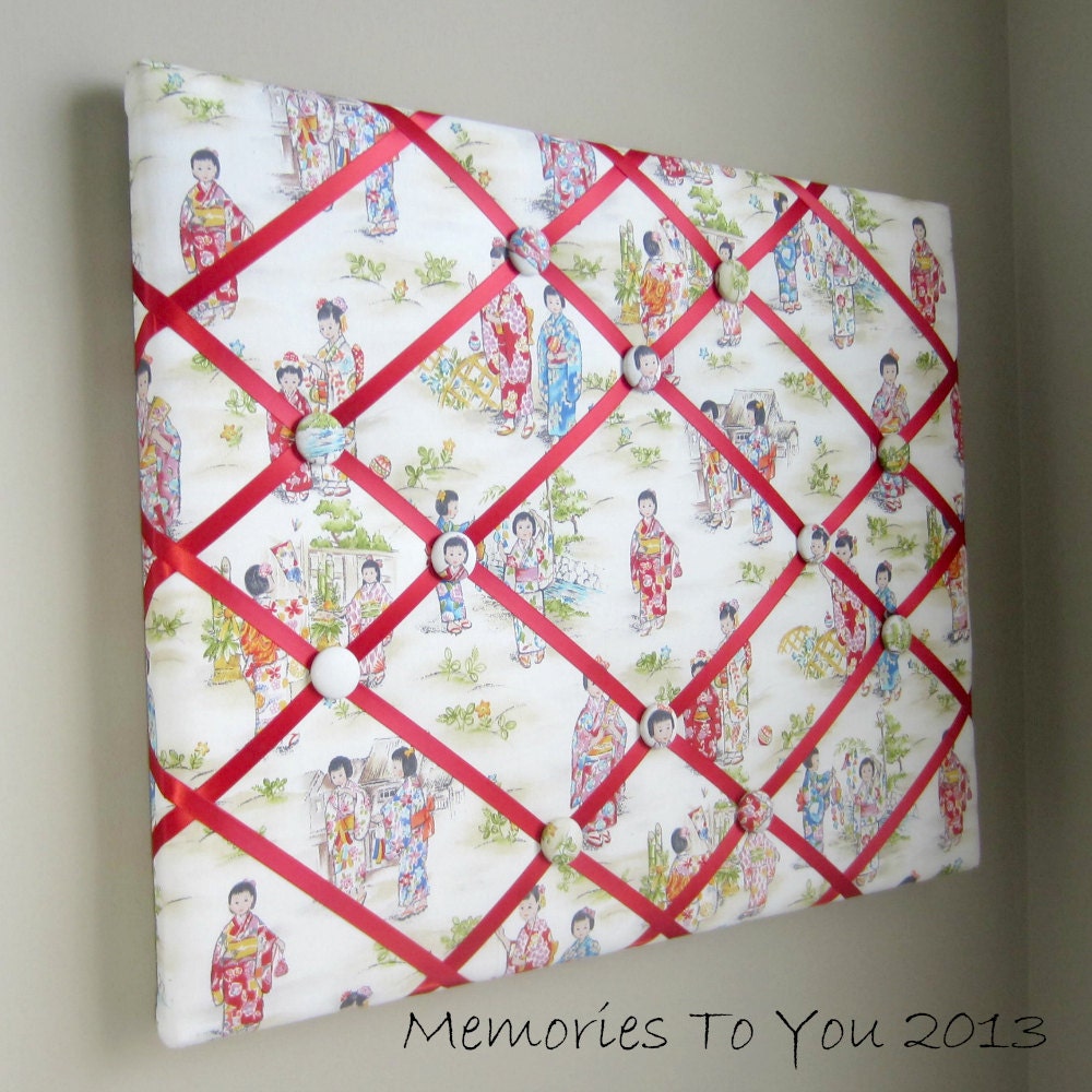 16x20 Memory Board Bow Holder Japanese Girls Japanese Fabric Kawaii Memory Board