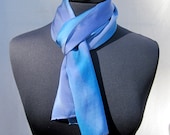 Joyflower Azure Blue Hand Painted Silk Charmeuse Scarf