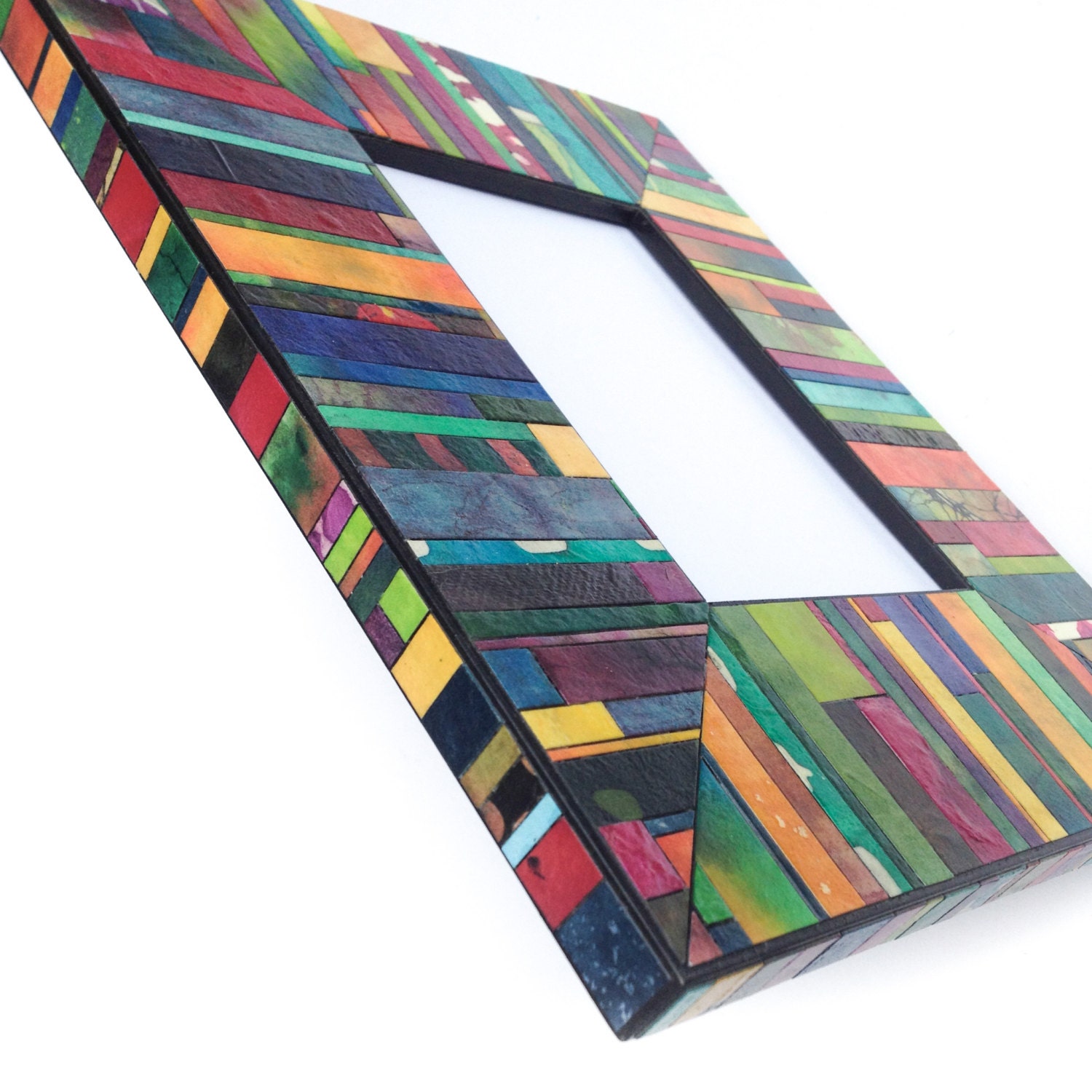 Art Photo Handmade Paper Colorful Abstract  Mosaic Striped 5x7 Table Top Wood Frame