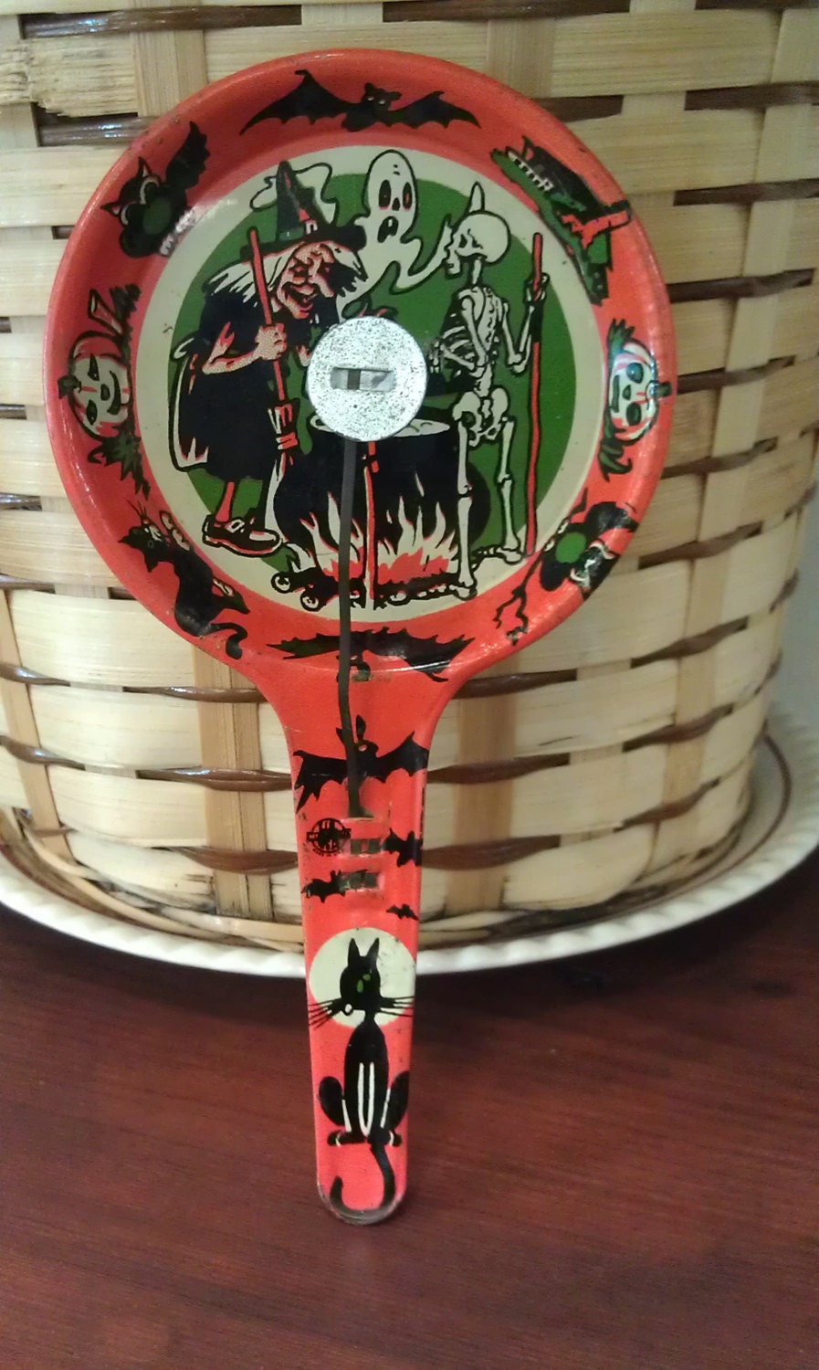 Halloween Tin Noise Maker Witch Skeleton Black Cat  Ghost Clicker