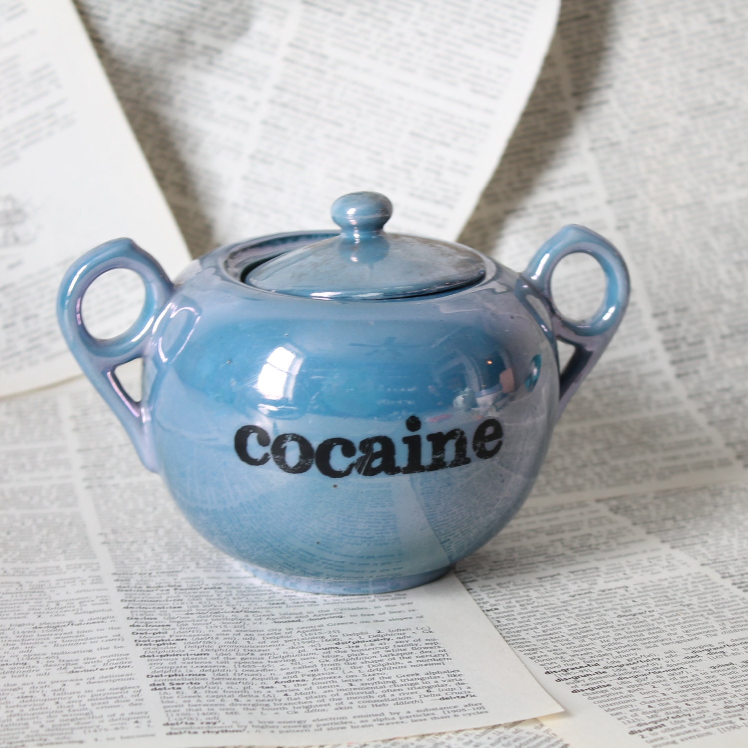 Blue Lustreware Cocaine Sugar Bowl