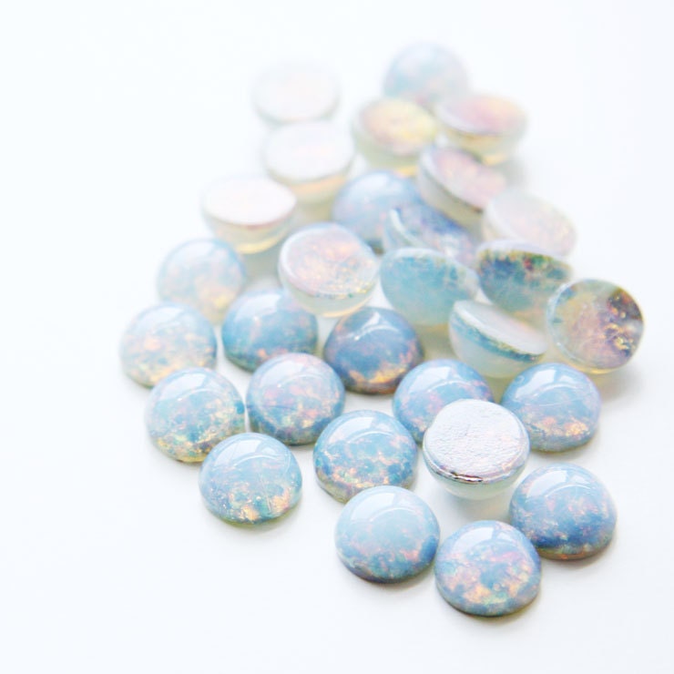 6 Pieces Preciosa Czech Glass Round Cabochons-Blue Opal 9mm (168409BLUOP)