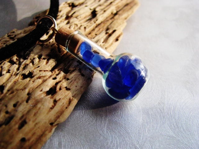 Miniature Jewelry - Cobalt Blue - Sea Glass Pendant - Miniature Bottle