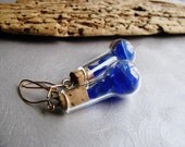 Recycled Jewelry - Cobalt Blue Sea Glass Earrings - Miniature Bottles - Sea Glass