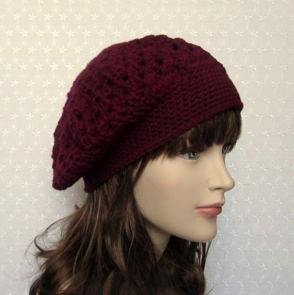 Wine Beret - Womens Crochet Hat - Ladies Burgundy Tam - Spring Fashion Accessories