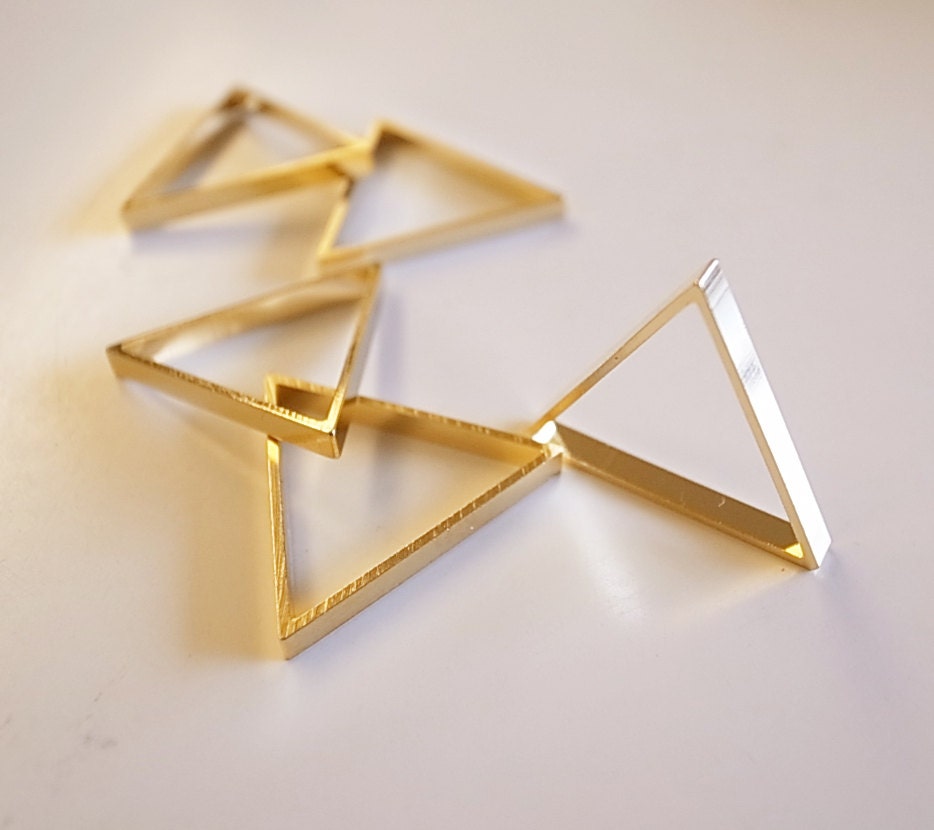 10 pieces of cut raw brass tube outline charm in triangle geometric shape deco 25 x2.5mm Plated in Gold tone