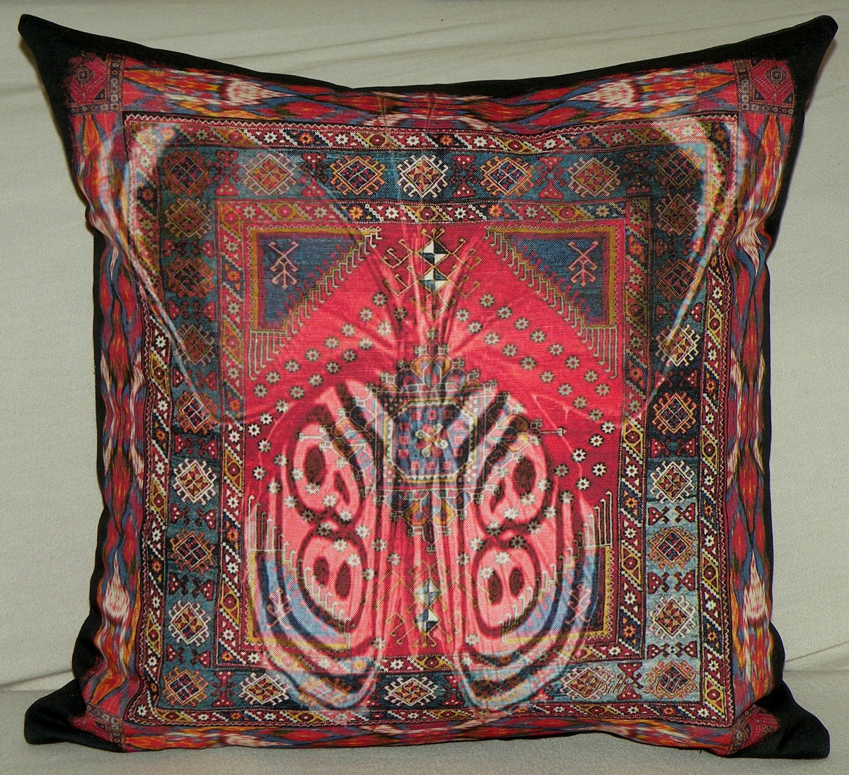 Designer Pillow Cover - "Butterfly Spotted red" Fiber Art - Ikat - suzani - Designer - Hand Made - Fits 18x18 Insert - original design