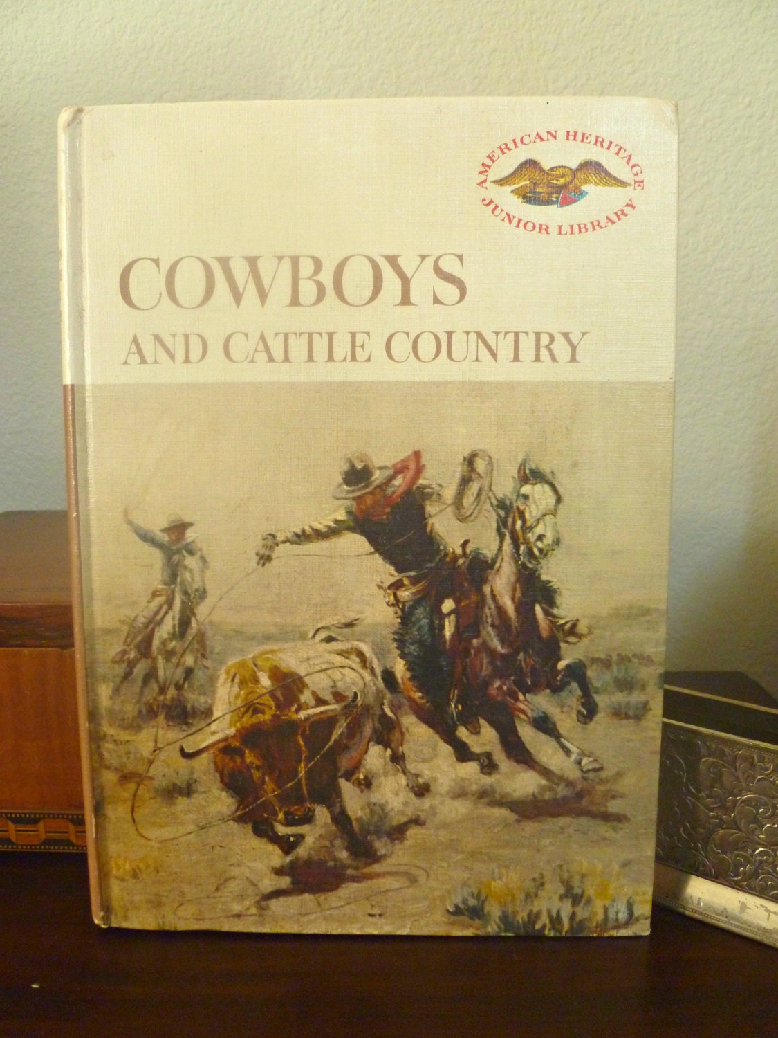 Vintage Hard Cover Cowboys and Cattle Country American Heritage Junior Library Book