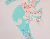 New custom Made To Order Seahorse Pillow made with Lilly Pulitzer Blue Dirty Shirley fabric