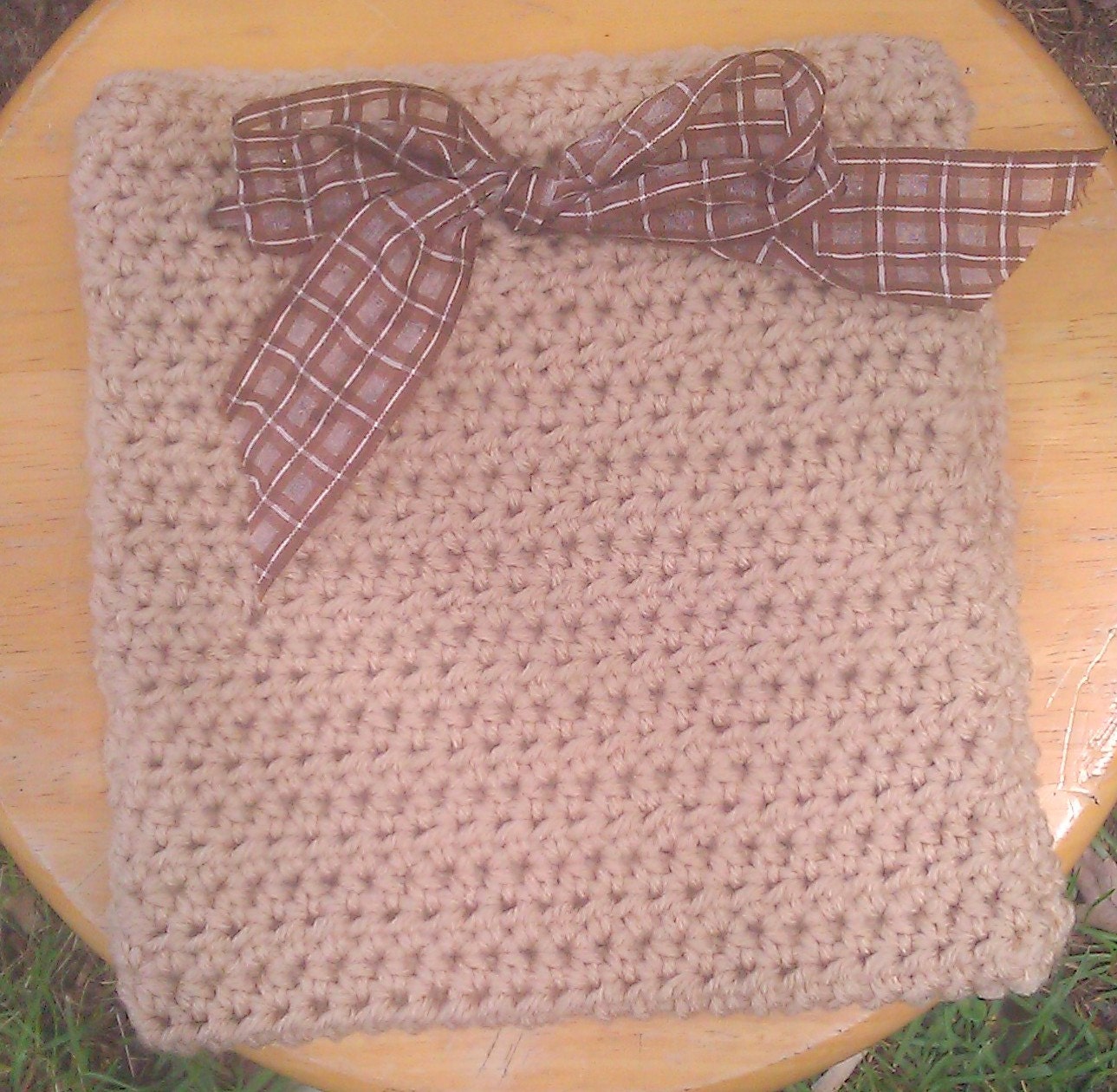 Handmade Crocheted Light Brown Pouch, Bag, Bow, Ereader, Google Pad