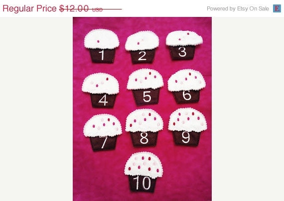 SALE Cupcake puzzle number counting Memory game made with felt