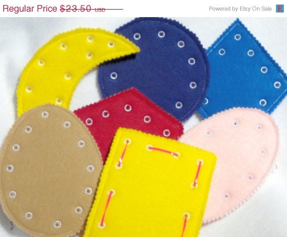 SALE Lacing shape cards sewing cards set of 9 different shapes Felt shapes