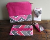 Coin Purse, Keychain, Tissue Case: Organize Your Purse Kit in Pink Chevrons.