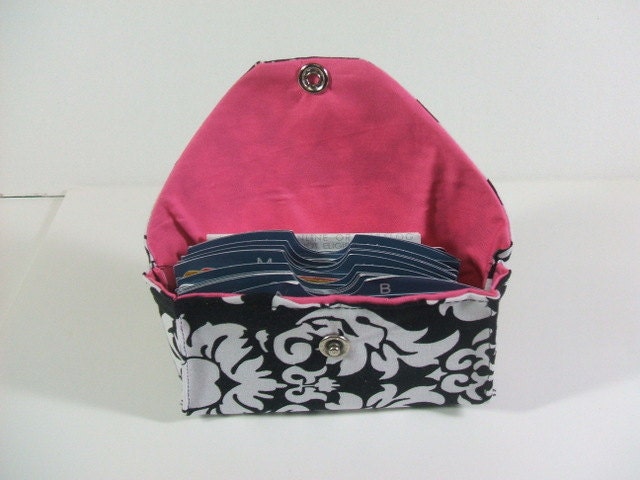 Grocery Card Gift Card Holder Damask Fabric with Pink Lining