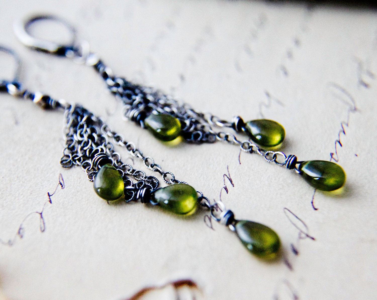 Vesuviante Earrings Forest Green Sterling Silver Earrings Fringe Oxidized Gray PoleStar