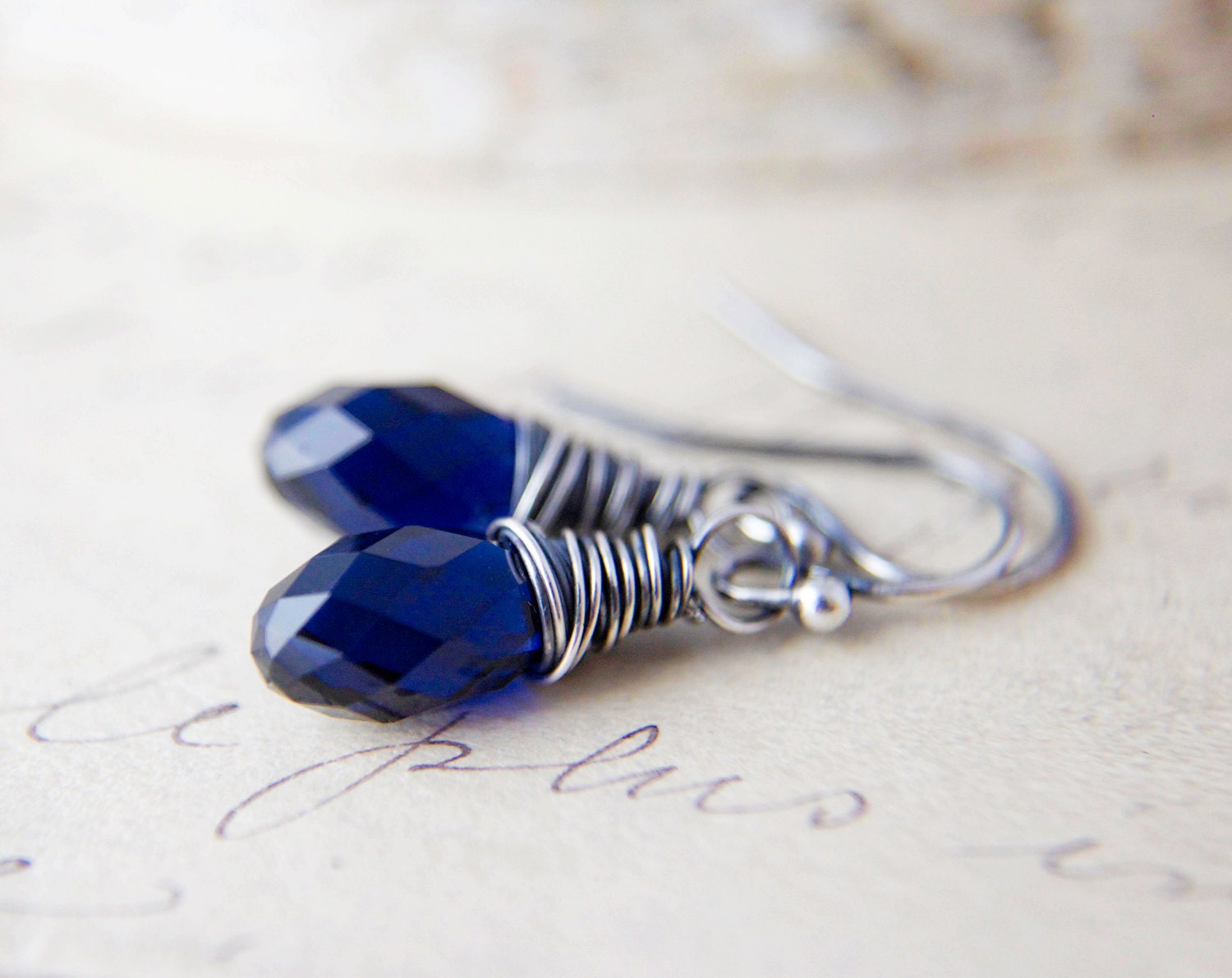 Night Earrings Navy Blue Swarovski Crystal Sterling Silver Drop Earrings Nautical Midnight