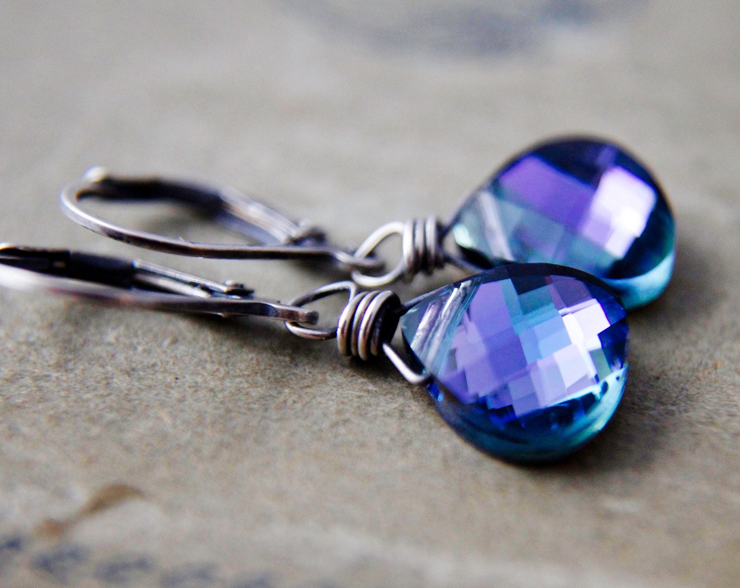 Twilight Purple Earrings Crystal Purple Indigo Swarovski Crystals Dangle Drop Earrings Violet