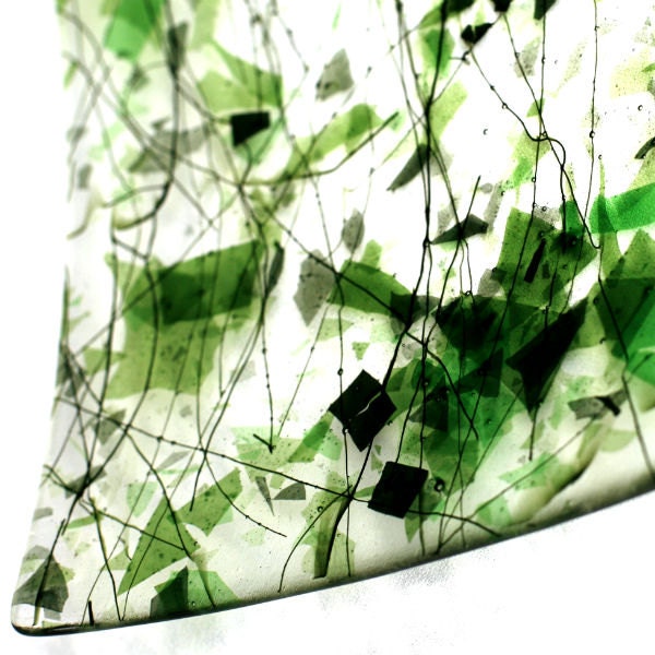 Fused Glass Platter - Summer Leaves - shades of green