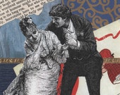 Quirky Romantic Card With Victorian Couple Mixed Media Art Collage   -- They Support Each Other - rhodyart
