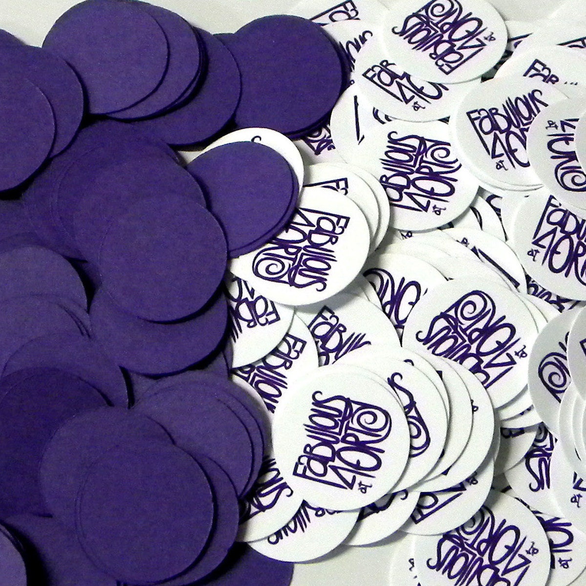 40th Birthday Party Confetti 3/4 Inch Circles - Fabulous at Forty, Purple, White