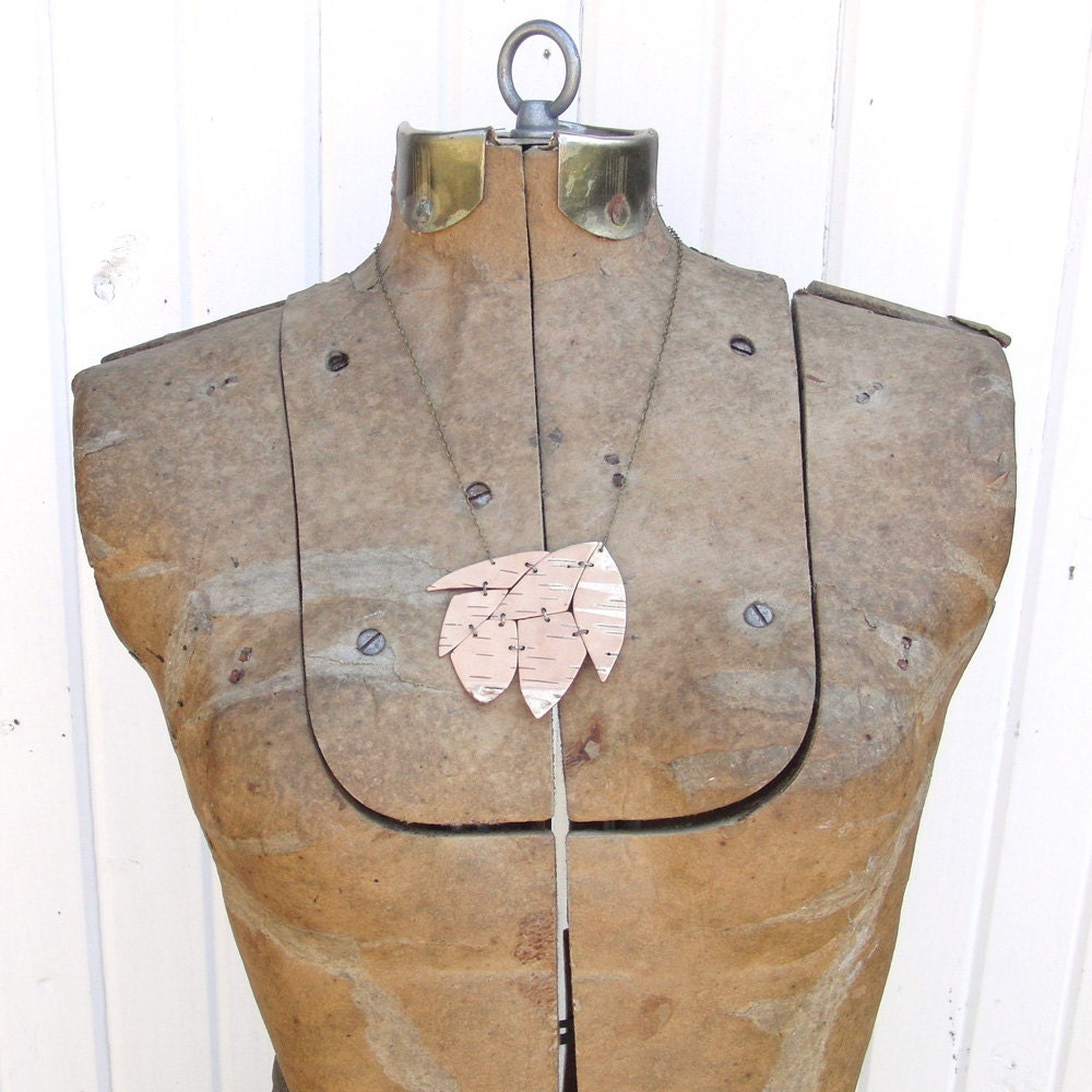 Birch bark necklace, wedding jewelry,  Cluster necklace