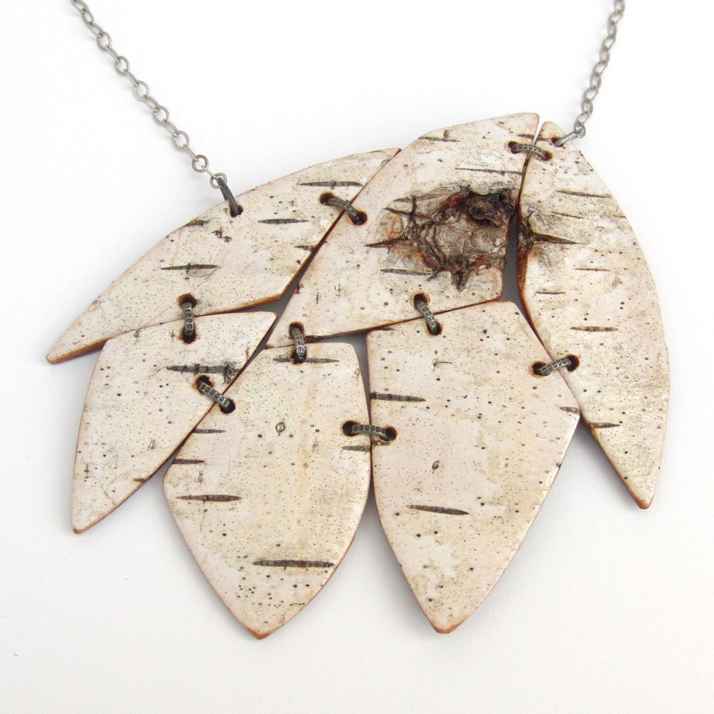 Birch bark necklace, wedding jewelry,  Cluster necklace