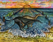 Born to run free - Greyhound Art Print - EXTRA LARGE  signed print