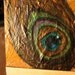 Mini Painting: Peacock Feather on Gold Original Miniature Acrylic, Mini No. 005