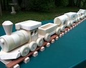 Wooden 6 car Train Set Large (6 car 5 feet long) Handmade toy Poplar Heirloom Quality all natural no finish