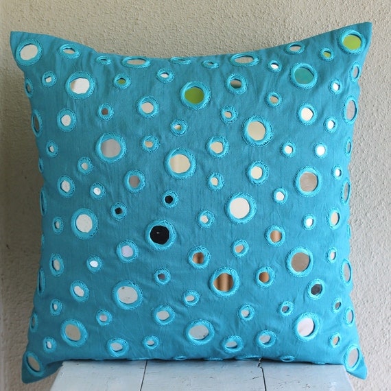 Decorative Throw Pillow Covers 16x16 Blue Silk by TheHomeCentric