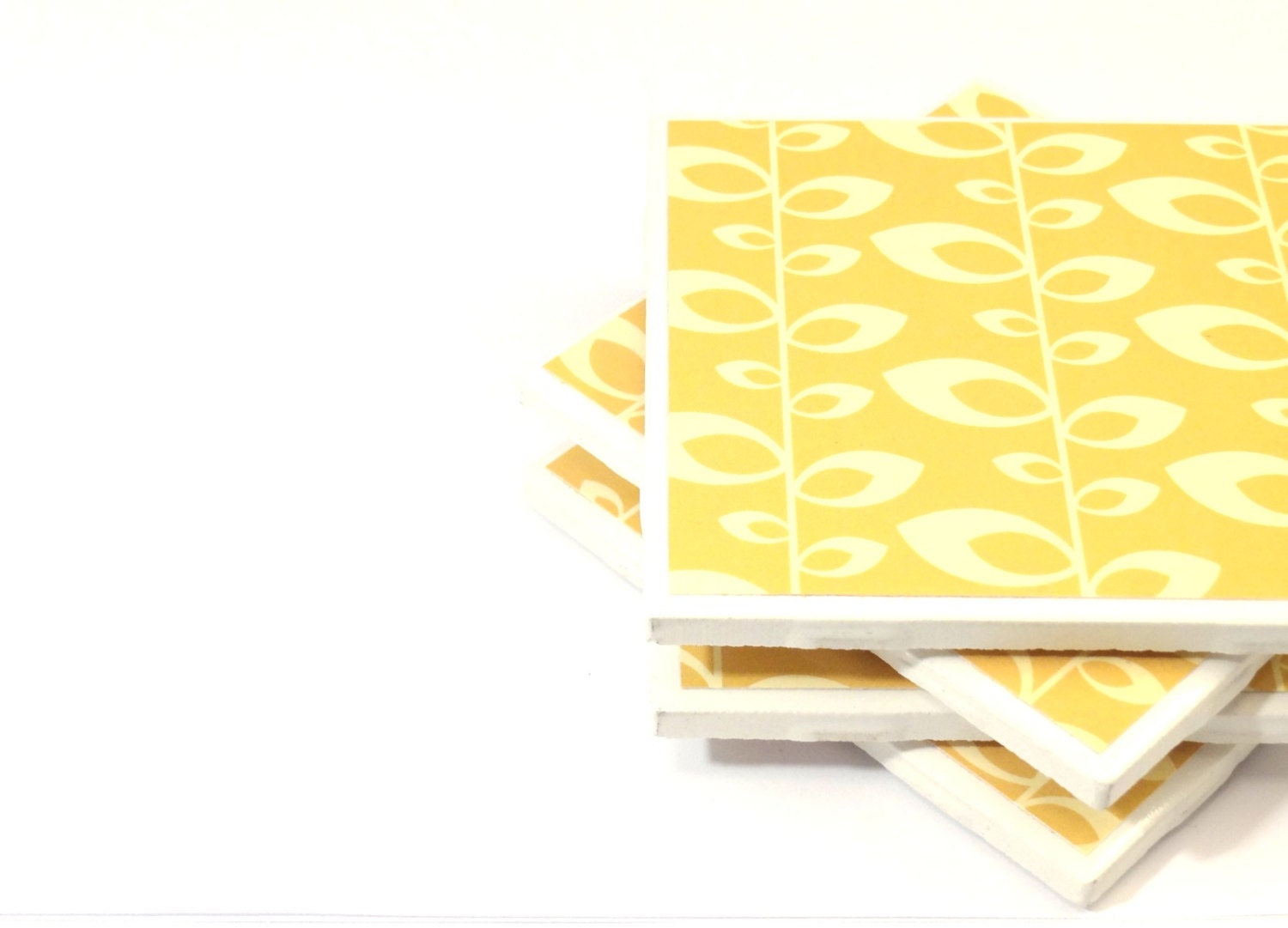 Tile Coasters - Yellow Leaves (Set of 4 Coasters)