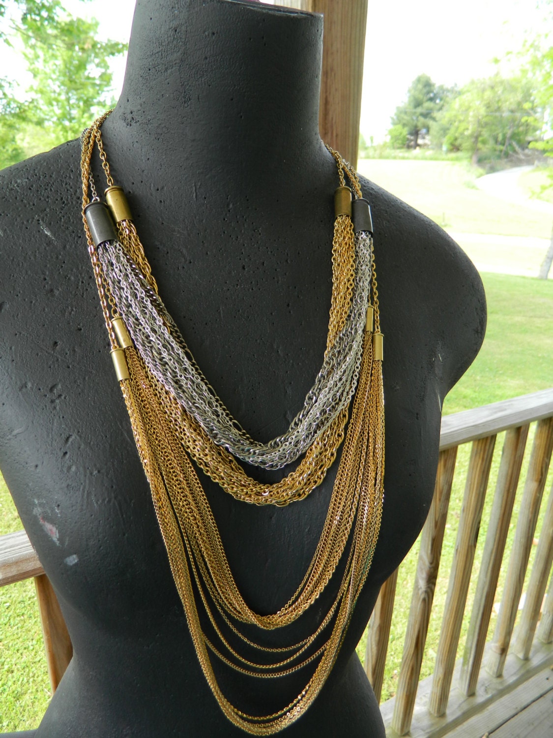 Sustainable double bullet casing necklace (mini gold with various chain lengths)