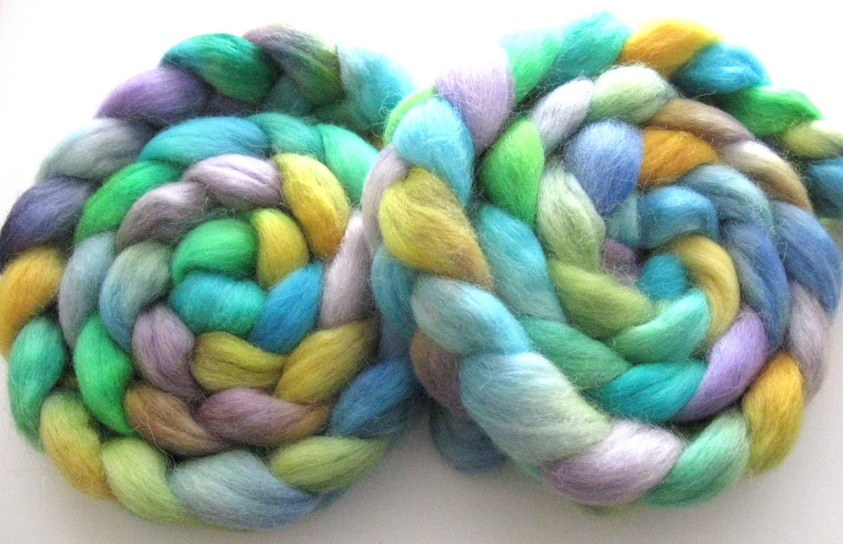 Little April showers, 16 ounces (1 lb) available - Romney Wool Roving (Top) - Handpainted Spinning or Felting Fiber, 4 ounces