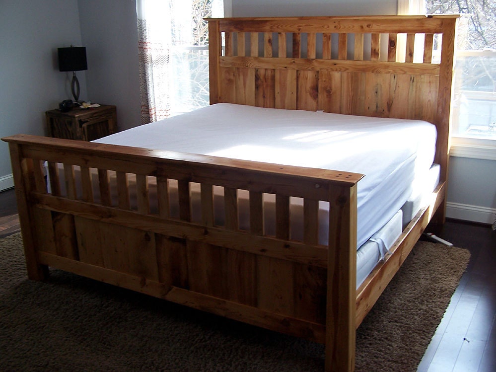 Mission Style Queen Size Bed Frame Made From Reclaimed Heart Pine
