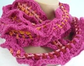 Long-Long-Long HOT PINK Ruffley Scarf and Earring Set