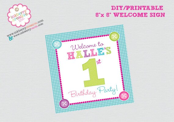 Cute as a Button First Birthday Party - DIY/Printable Party Welcome Sign Il_570xn