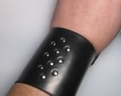 Pair Black Leather Bracers with Steel Rivets / studs