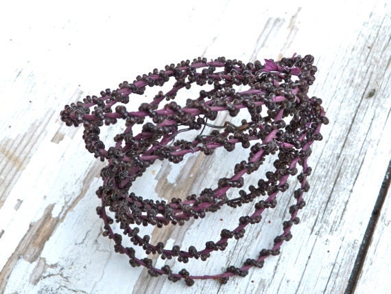 Vintage 1900 French dark purple beaded wire 2 yards