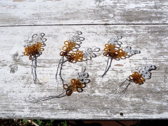 Vintage French glass beaded branches / leaves/flowers set of 7