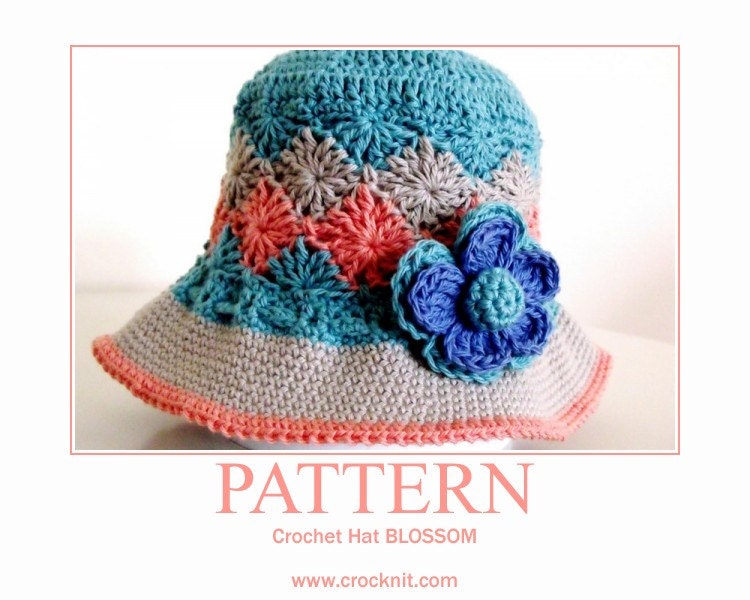 PATTERN Crochet Hat BLOSSOM (UK - British) summer sun  Instant pdf download