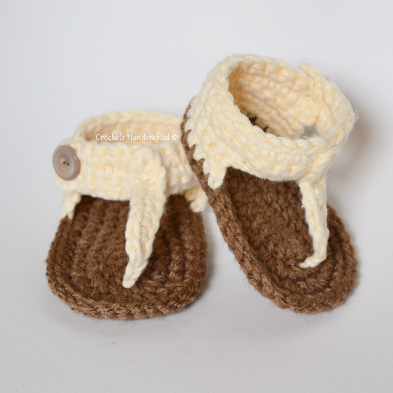Baby Cali Girl Sandal with button Closure shoe bootie crib brown cream tan custom crochet prop shoes tot toddler childrens