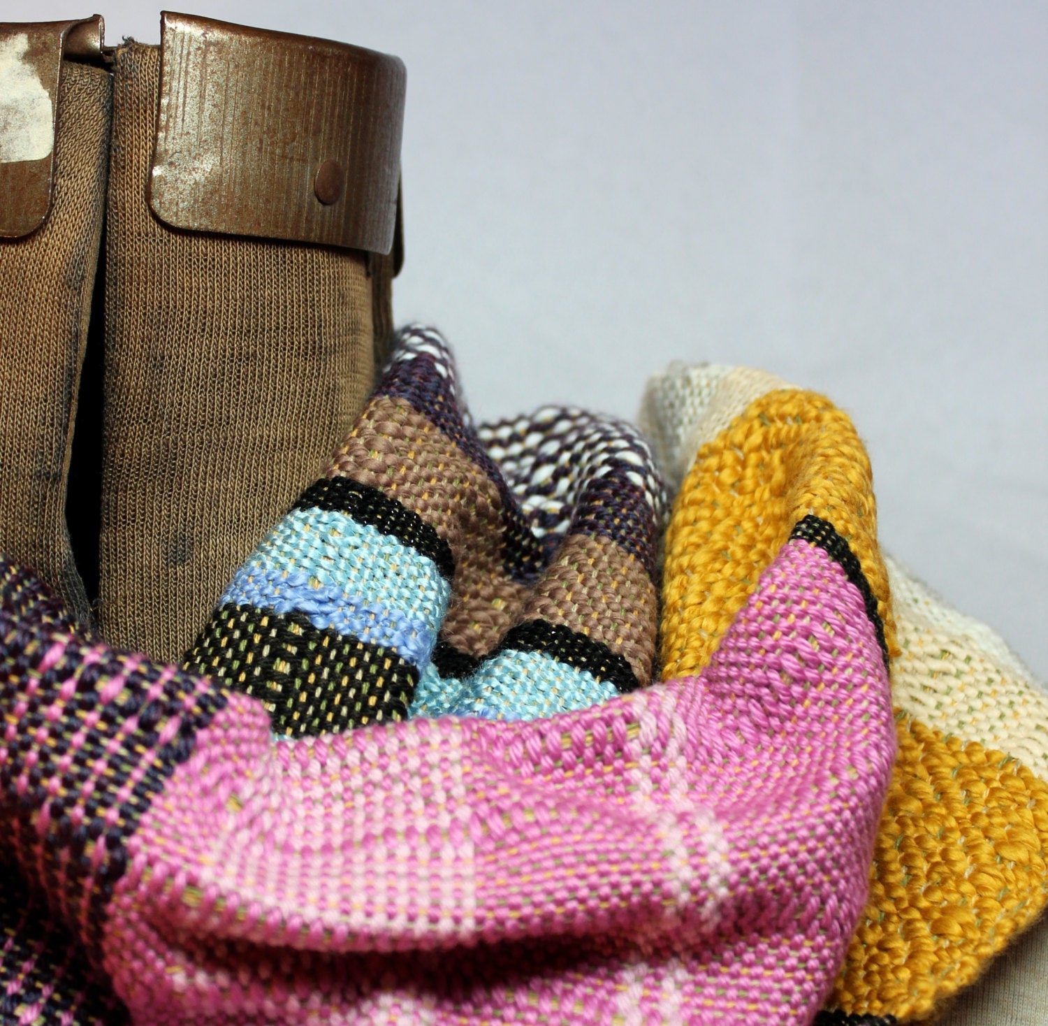 Maisie- Handwoven Summer Scarf in Honeysuckle, Orchid and Aubergine - Eco-friendly Organic Cotton