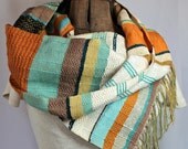 Sahara - Handwoven Summer Scarf in Tangerine, Seafoam and Chocolate - Earth Tones - Southwest Stripes