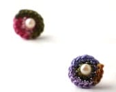 On Sale Marked Down 20% Crochet Earrings Stud Earrings Mini Circles Round Earrings Salmon Pink Lavender Olive Green Pale Orange